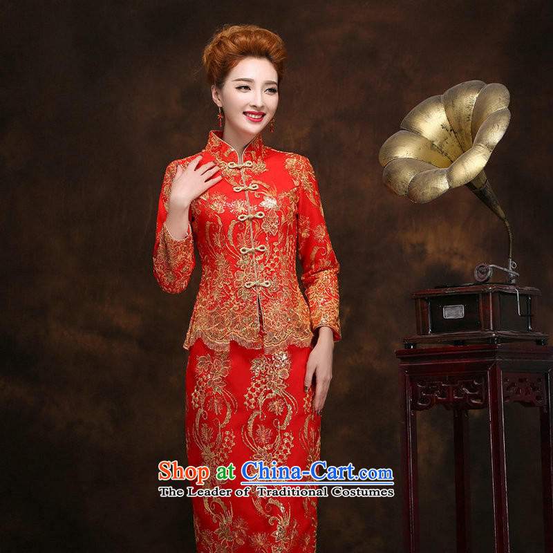 The new improved retro sexy lace marriage qipao autumn and winter clothing long marriage bows long-sleeved qipao gown YY2093 RED , L, yet a , , , shopping on the Internet