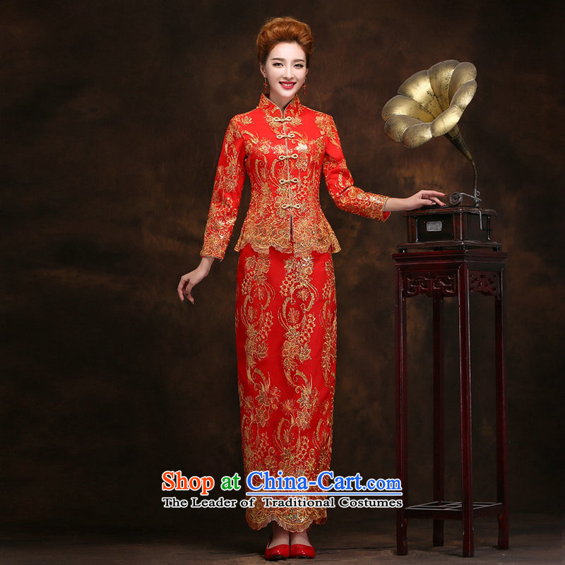 The new improved retro sexy lace marriage qipao autumn and winter clothing long marriage bows long-sleeved qipao gown YY2093 RED , L, yet a , , , shopping on the Internet