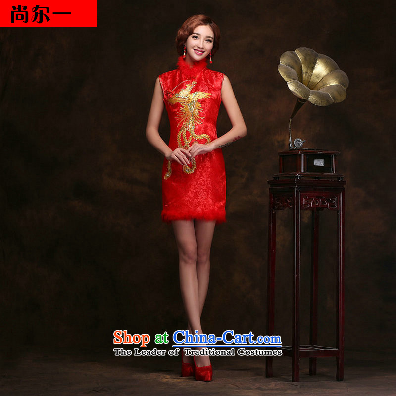 Yet a red short, improved cheongsam dress qipao gown toasting champagne brides marriage Chinese Antique new stylish YY2095XXXL red