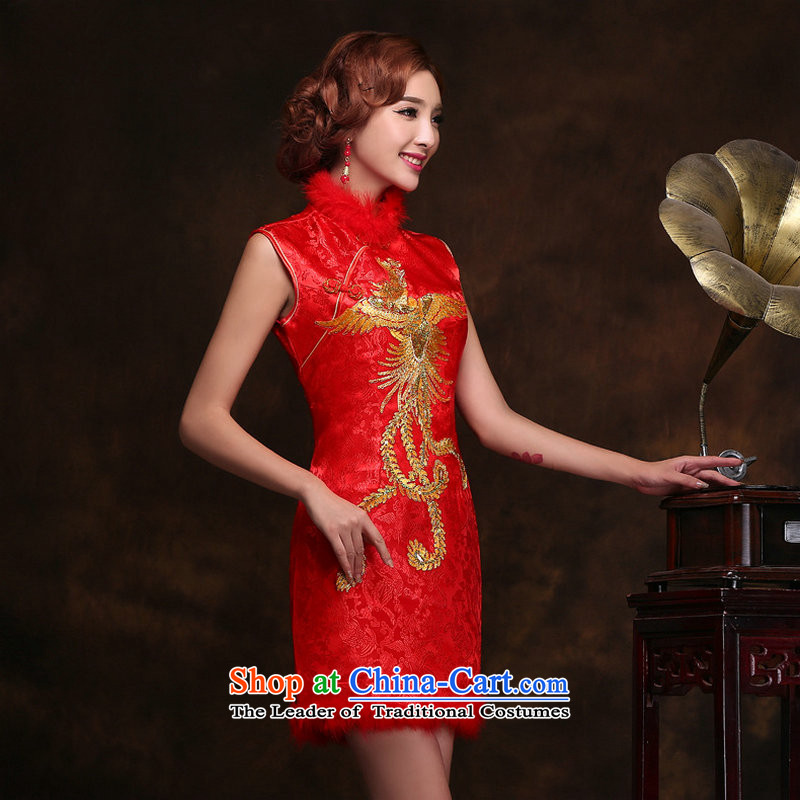 Yet a red short, improved cheongsam dress qipao gown toasting champagne brides marriage Chinese Antique new stylish YY2095 RED XXXL, naoji a , , , shopping on the Internet