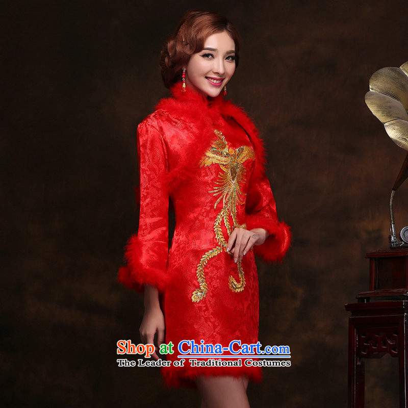 Yet a red short, improved cheongsam dress qipao gown toasting champagne brides marriage Chinese Antique new stylish YY2095 RED XXXL, naoji a , , , shopping on the Internet