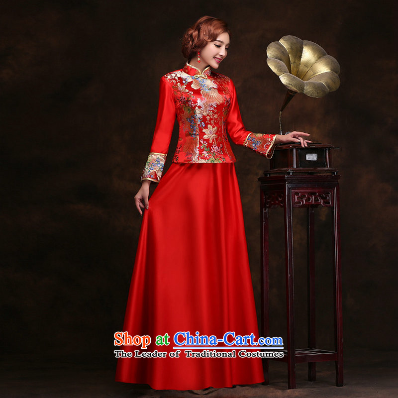Naoji a 2014 autumn and winter new dresses cheongsam red retro marriage bows services improved long-sleeved thick bride load wedding YY2096 RED XL, yet a , , , shopping on the Internet