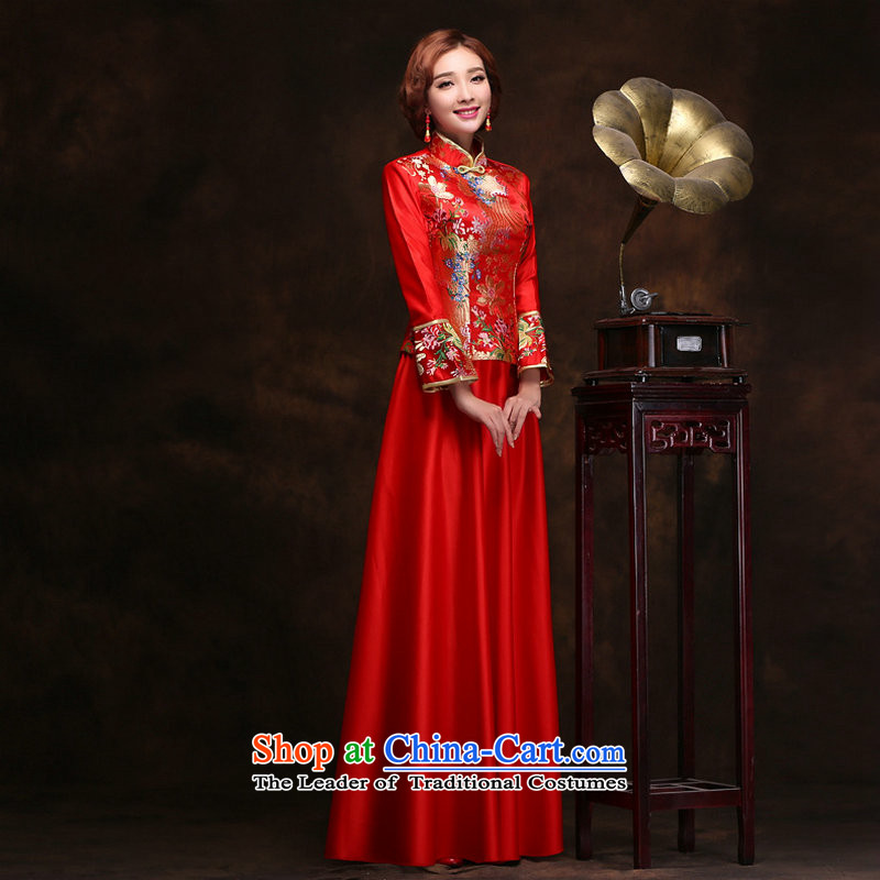 Naoji a 2014 autumn and winter new dresses cheongsam red retro marriage bows services improved long-sleeved thick bride load wedding YY2096 RED XL, yet a , , , shopping on the Internet
