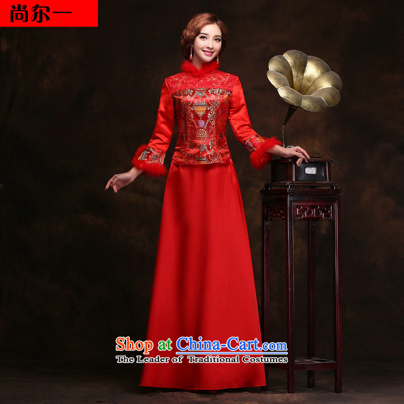 Naoji a 2014 new winter cotton waffle cotton long-sleeved folder wedding winter clothing red wedding bride YY2098 RED L