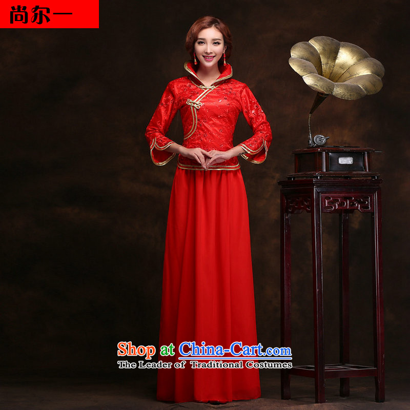 Naoji a 2014 new winter married women serving cheongsam dress improvement of bows stylish long of Chinese Sau San wedding dresses YY2099 RED?L