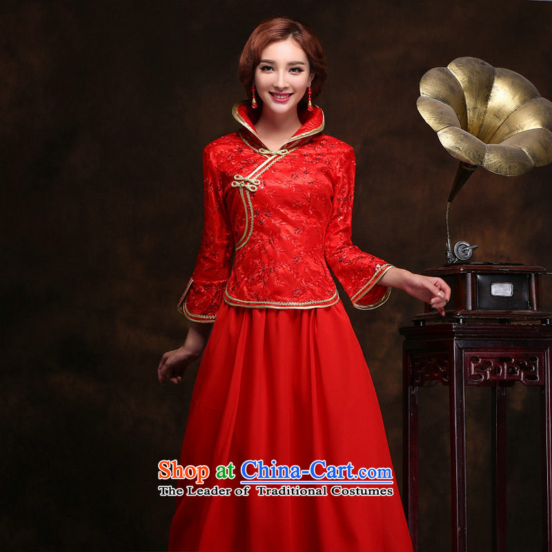 Naoji a 2014 new winter married women serving cheongsam dress improvement of bows stylish long of Chinese Sau San wedding dresses YY2099 RED , L, yet a , , , shopping on the Internet