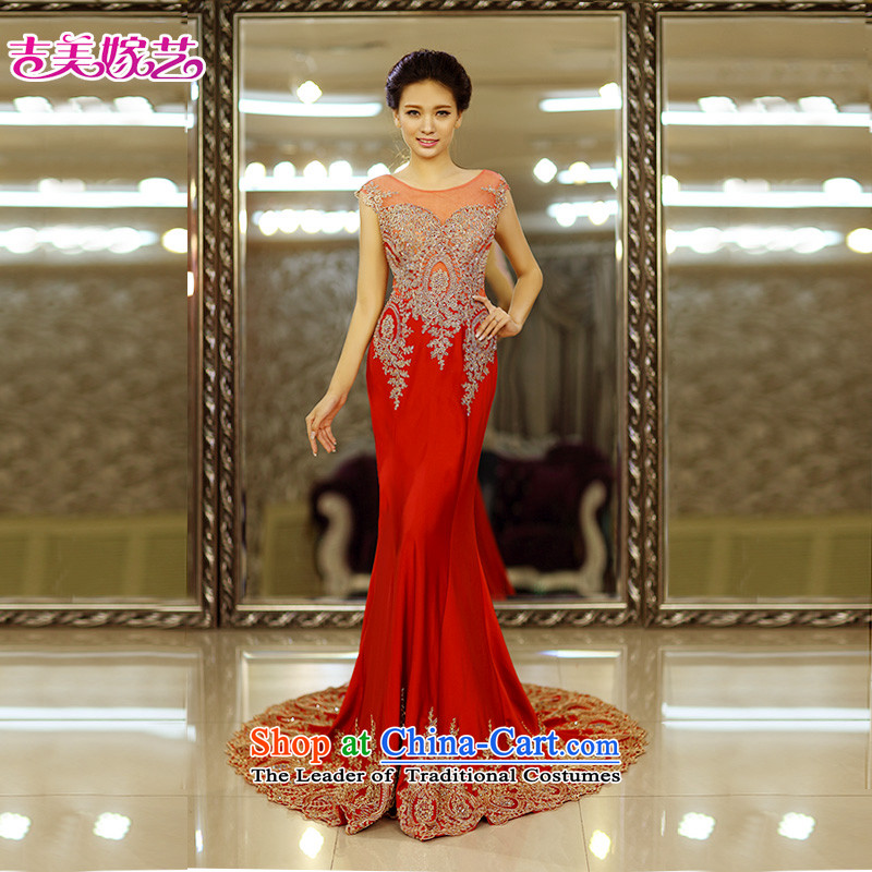 Pre-sale - American married arts wedding dresses 2015 new Korean crowsfoot shoulders water drilling tail 7663 Red bridal dresses trailing M Kyrgyz-american married arts , , , shopping on the Internet