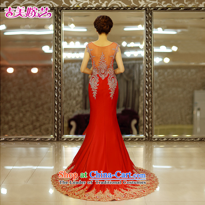Pre-sale - American married arts wedding dresses 2015 new Korean crowsfoot shoulders water drilling tail 7663 Red bridal dresses trailing M Kyrgyz-american married arts , , , shopping on the Internet