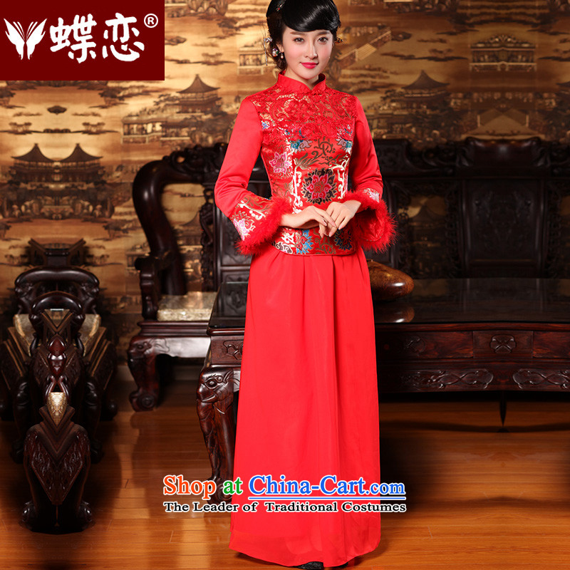 Butterfly Lovers 2015 Autumn new improved marriage QIPAO_ retro bride into wine service long red wedding dress 49158 Red new pre-sale7 DAYS OFXXL