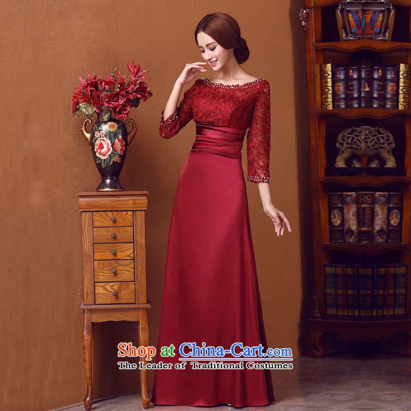A Bride wedding dress winter dress long-sleeved gown bridal dresses dinner serving wine red 548, L, a bride shopping on the Internet has been pressed.