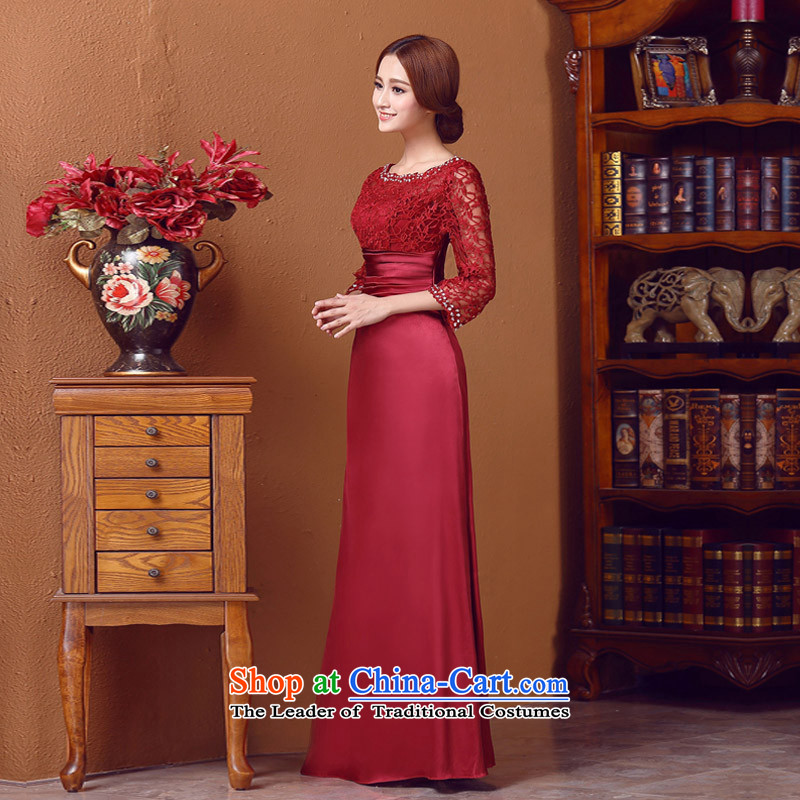 A Bride wedding dress winter dress long-sleeved gown bridal dresses dinner serving wine red 548, L, a bride shopping on the Internet has been pressed.