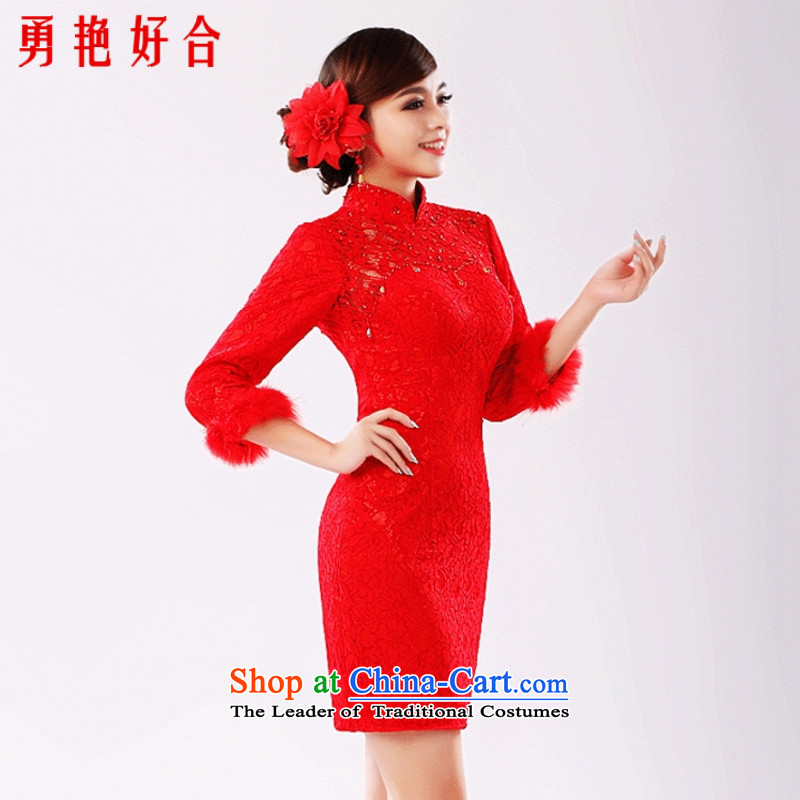 Yong-yeon and bows Service Bridal Fashion 2015 new winter long-sleeved marriage cheongsam dress suit for winter crowsfoot long red red long short-sleeved S, Yong-yeon and shopping on the Internet has been pressed.