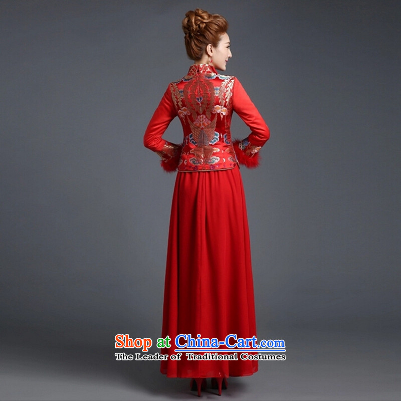 Yong-yeon and winter clothing Bridal Fashion red bows 2015 new marriage qipao gown Soo Wo service long-sleeved use Red M-Yong Feng Yan Close shopping on the Internet has been pressed.