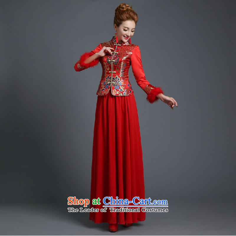 Yong-yeon and winter clothing Bridal Fashion red bows 2015 new marriage qipao gown Soo Wo service long-sleeved use Red M-Yong Feng Yan Close shopping on the Internet has been pressed.