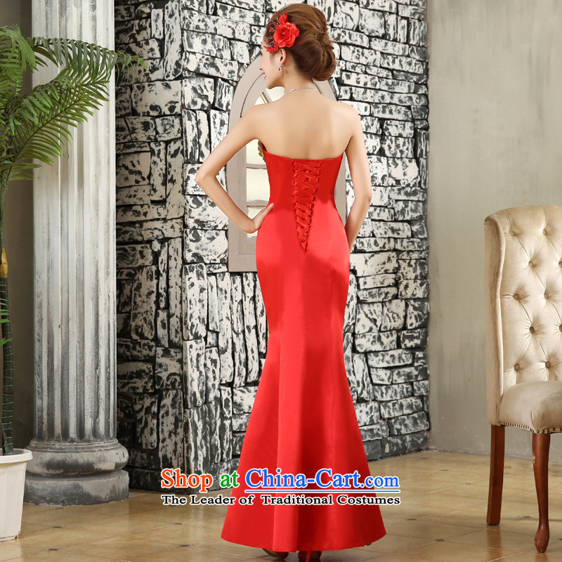The privilege of serving-leung 2015 new red bride wedding dress wedding dress wiping the chest crowsfoot long skirt red S honor dress uniform-leung , , , shopping on the Internet