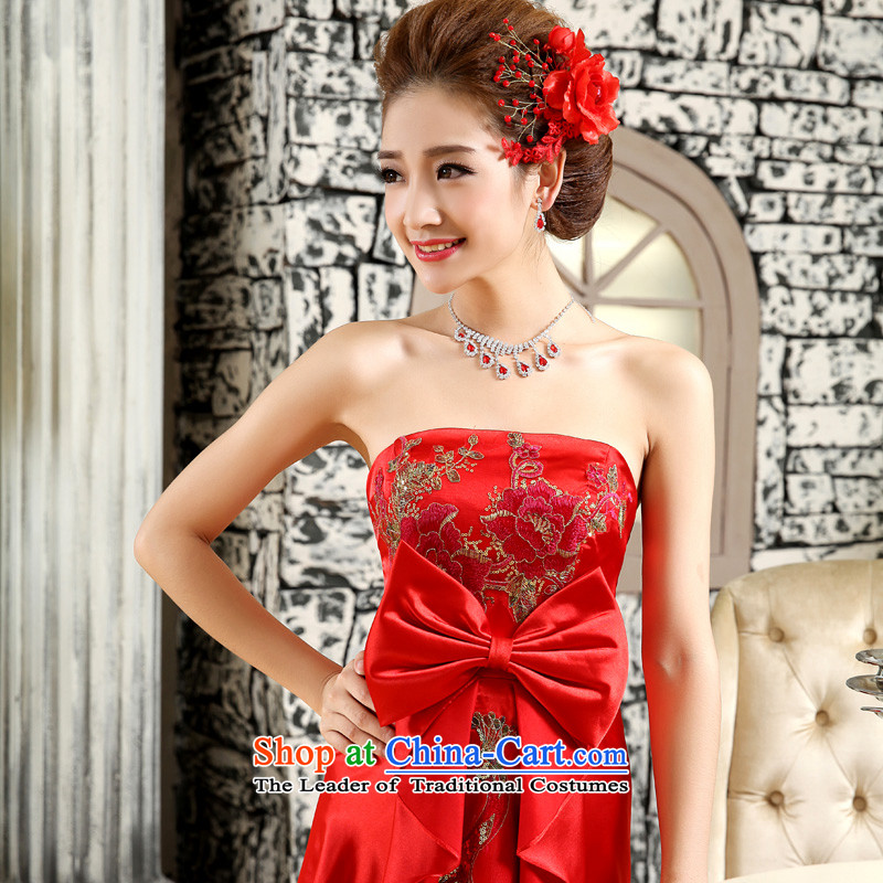 The privilege of serving-leung 2015 new red anointed chest bride wedding dress long butterfly wedding dresses skirt red marriage , honor services-leung , , , shopping on the Internet