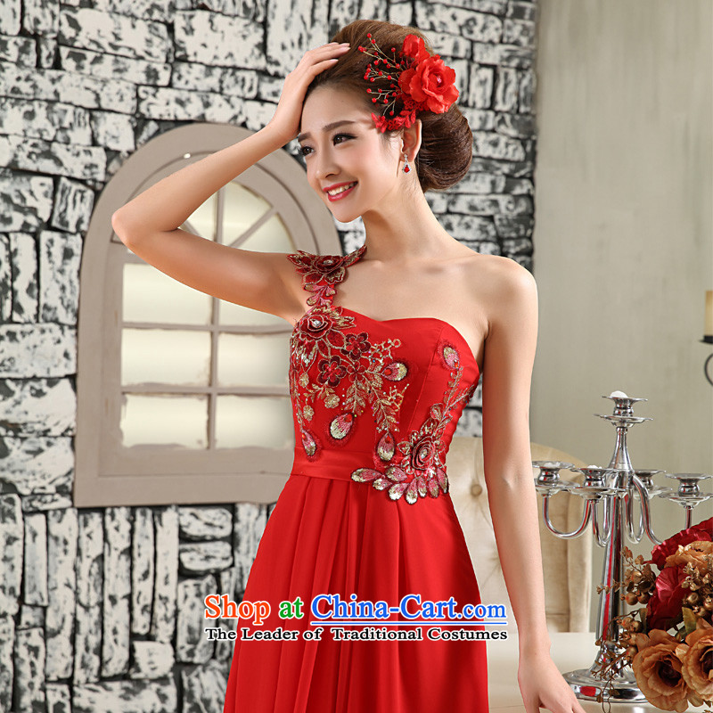 The privilege of serving-leung 2015 new red marriages bows service long single shoulder wedding dresses evening dress evening dress red , L, a service-leung , , , shopping on the Internet