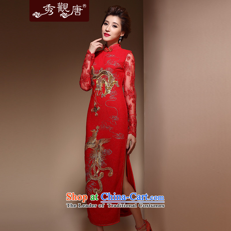 Sau Kwun Tong Xiang Itanium 2015 new autumn long) CHINESE CHEONGSAM wedding dress Bridal Services QX3806 bows red , L, Sau Kwun Tong shopping on the Internet has been pressed.
