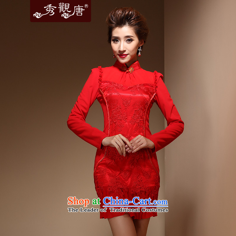 Sau Kwun Tong love cheongsam wedding dress autumn 2014 new boxed Chinese bride dress uniform FX3901 bows red?S