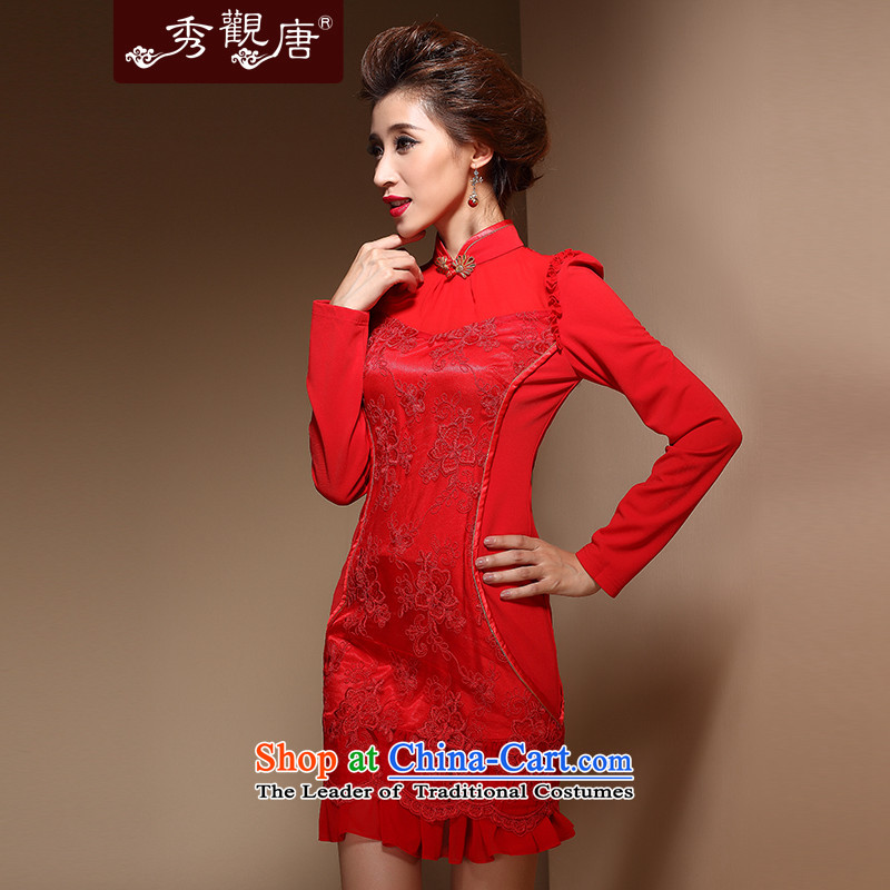 Sau Kwun Tong love cheongsam wedding dress autumn 2014 new boxed Chinese bride dress bows FX3901 RED S-soo-Kwun Tong shopping on the Internet has been pressed.