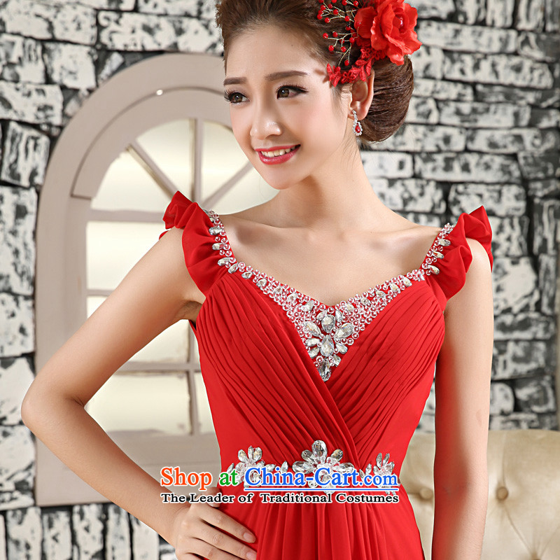The privilege of serving-leung 2015 new marriages to align the red long shoulders diamond wedding dress skirt red , L, a service-leung , , , shopping on the Internet