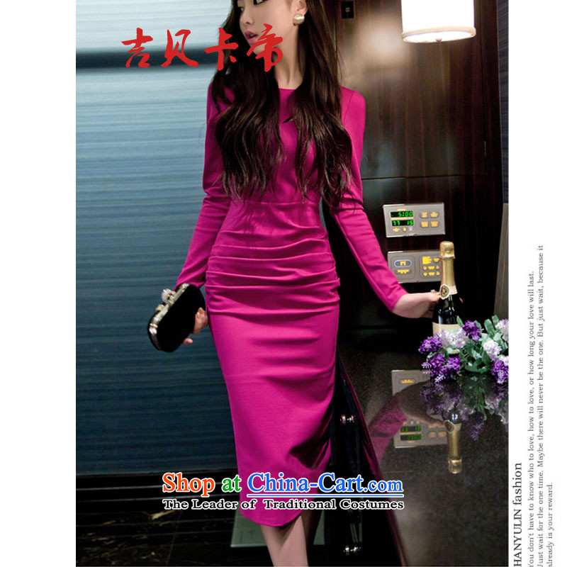 Gibez 210# Dili Korean card temperament and sexy Sau San long-sleeved back forming the dresses in the air of the forklift truck in RED M Gil dress in the Bekaa in Dili (JIBEIKADI) , , , shopping on the Internet