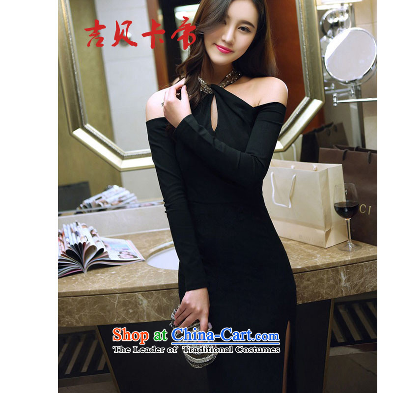 Gibez card in Dili and sexy 186# aristocratic hang also engraving bare shoulders of the forklift truck package and long-sleeved dresses dress long black M GIBEZ Card (JIBEIKADI) , , , shopping on the Internet
