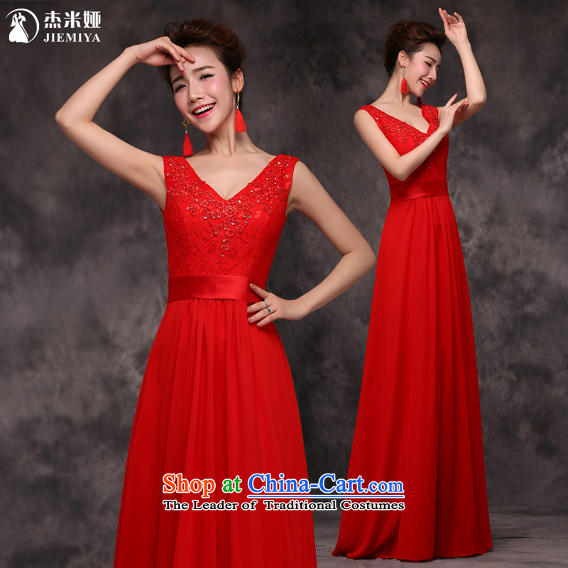 Jie mija bows Service Bridal Fashion 2015 new wedding dress shoulders V-neck in the long years of marriage banquet dinner dress winter RED M Cheng Kejie mia , , , shopping on the Internet