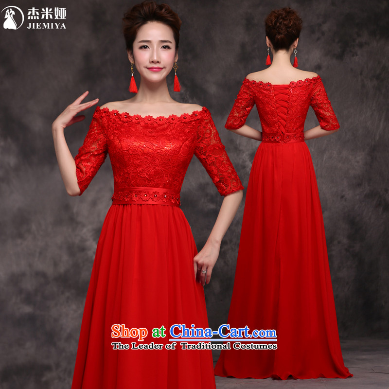 Jie mija bows Service Bridal Fashion 2015 new word wedding dress shoulder long red dress female red banquet L, Cheng Kejie mia , , , shopping on the Internet