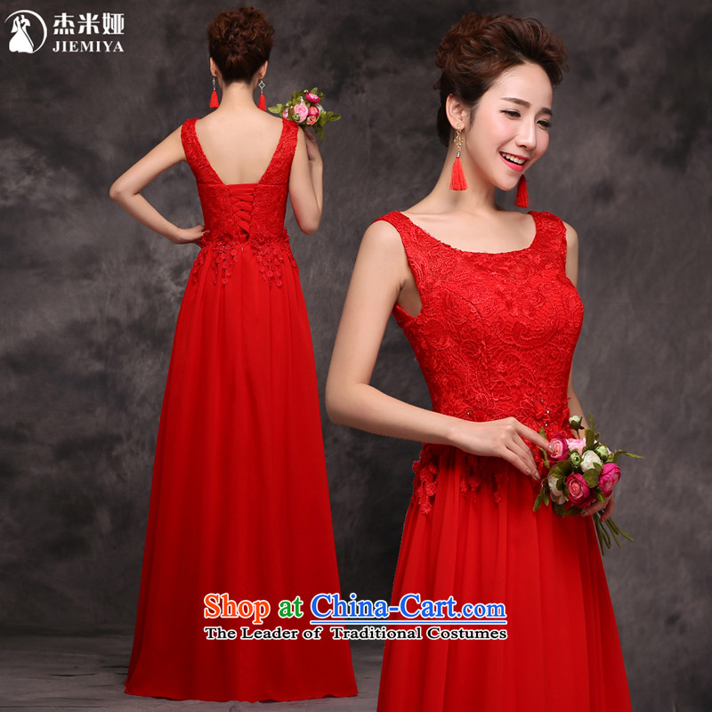 Jie Mija 2015 new red double-shoulder length of Sau San lace evening dress bride wedding dress uniform evening drink red S, Cheng Kejie skirt female mia , , , shopping on the Internet
