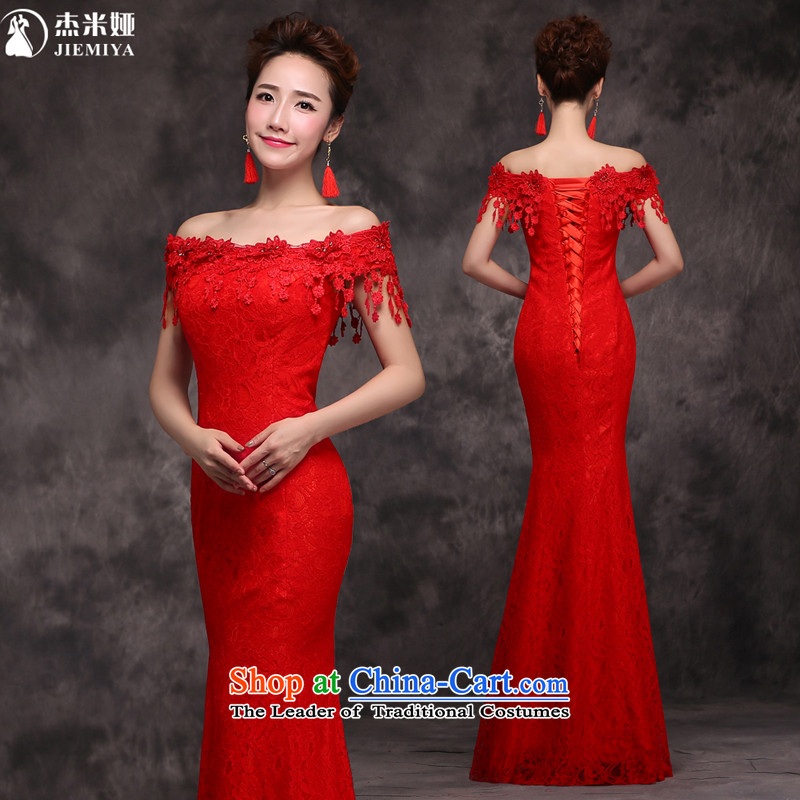 Jie mija bows Service Bridal Fashion New Word 2015 shoulder marriage evening dresses crowsfoot cheongsam red Long Female Red S, Cheng Kejie mia , , , shopping on the Internet