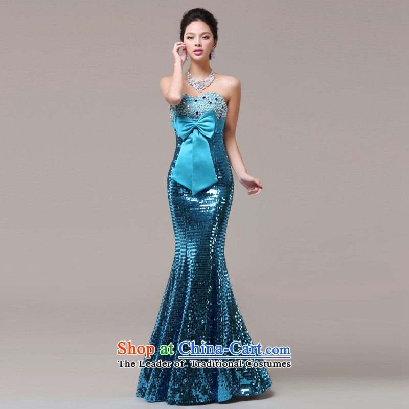 Jie mija evening dresses 2014 new long service bridal dresses bows and chest on-chip crowsfoot open stylish evening dresses gold M Cheng Kejie mia , , , shopping on the Internet