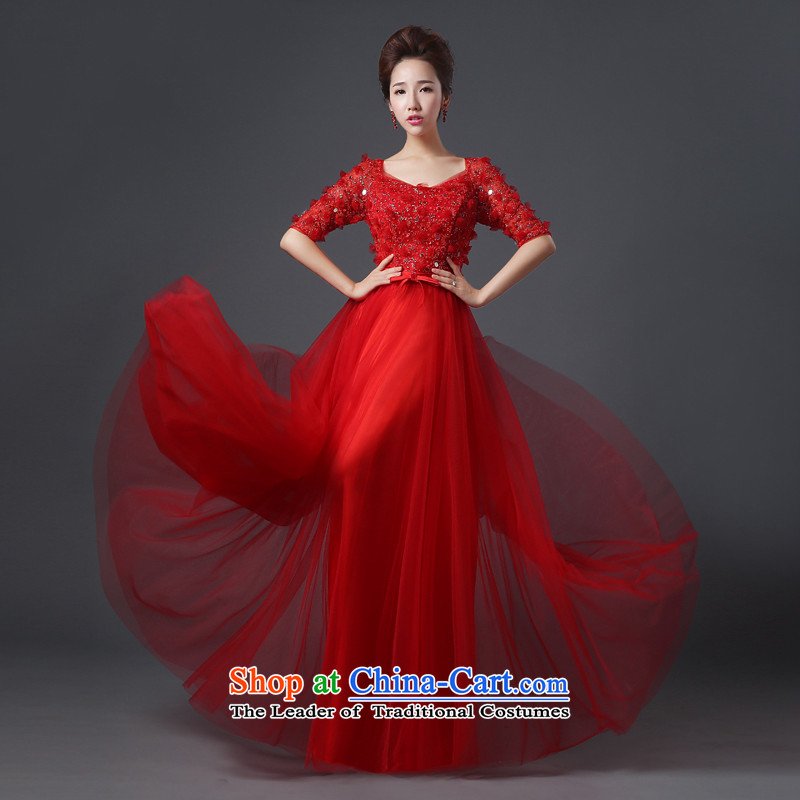 Jie mija bows Service Bridal Fashion 2014 new red wedding dresses in long-sleeved marriage evening dresses lace winterL
