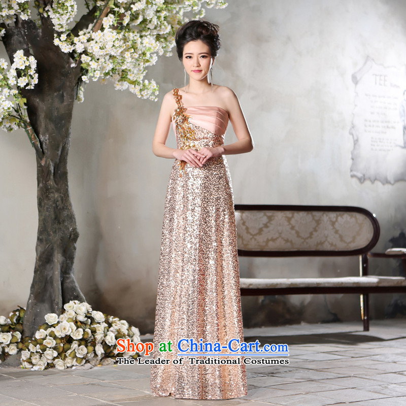 Hamm Golden Jie evening dresses New Service Bridal Fashion toasting champagne 2015 marriage ceremony shoulder bridesmaid service long autumn and winter champagne color XL, Cheng Kejie mia , , , shopping on the Internet