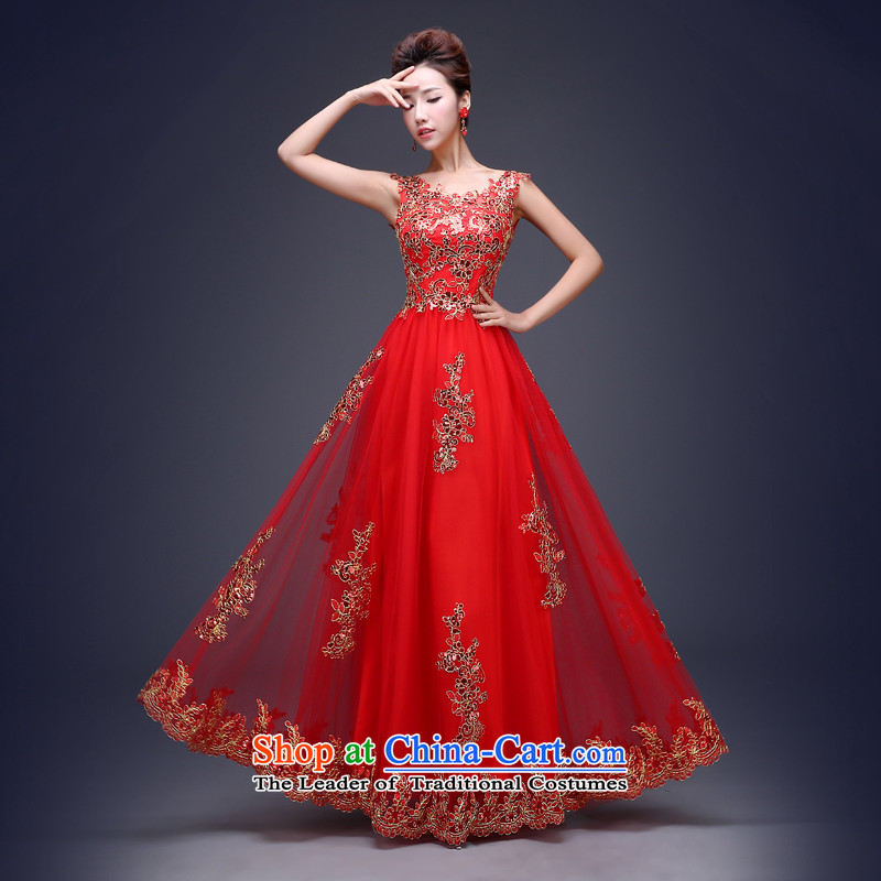 Jie Mija聽2014 New Winter load marriages wedding dresses Sau San long red shoulders bows services evening dresses female red double-shoulder length_聽XL