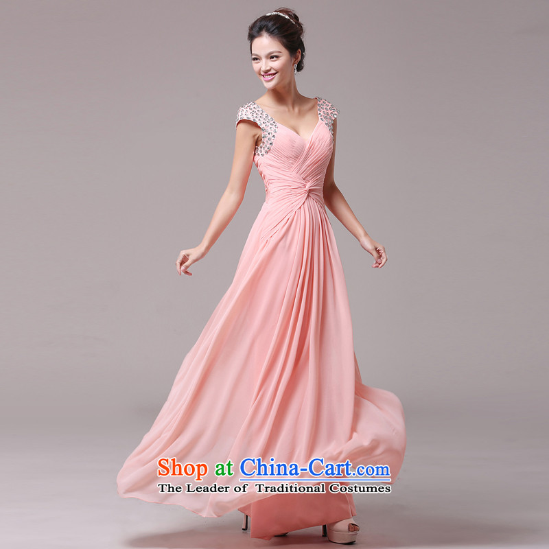 Jie mija marriages bows services pink long 2014 shoulders V-Neck Diamond Sau San evening dresses long skirt pink , L, Cheng Kejie mia , , , shopping on the Internet