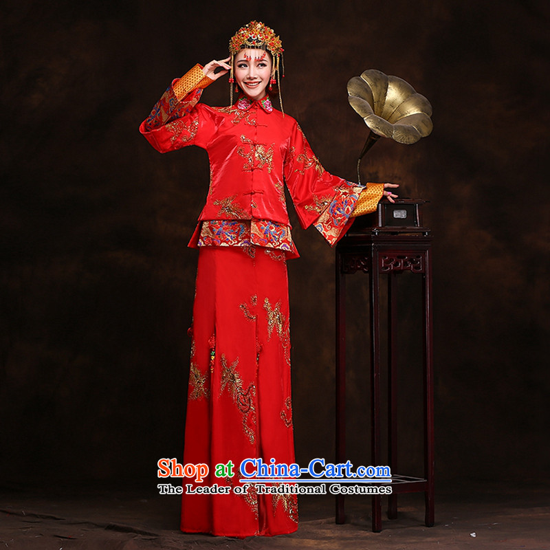 Hei Kaki New 2015 autumn and winter retro-soo Wo Service toasting champagne qipao serving Chinese classic wedding dresses long XH88 Soo-wo service plus plus earrings , Southern Crown Kaki shopping on the Internet has been pressed.