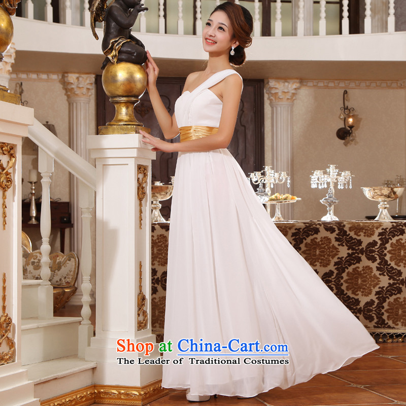 Talk to her new bride dress bridesmaid bows services dress marriage straps wedding short of evening long single shoulder larger white L, overture to Madame shopping on the Internet has been pressed.