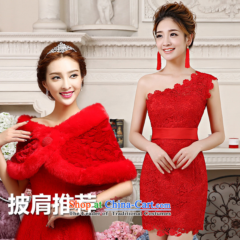 Noritsune bride 2014 New Red Korean bows dress lace shoulder short skirt small and bows service package dress Show Dinner with tailored dress red XS, noritsune bride shopping on the Internet has been pressed.