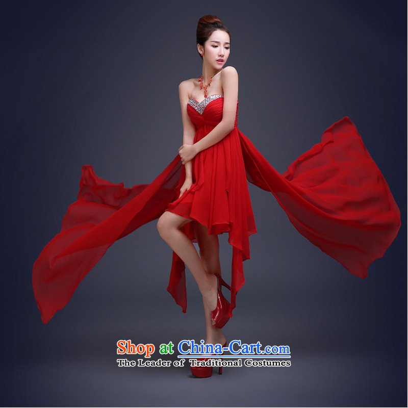 Beverly Ting bows services 2015 Spring dress marriages red Korean fashion before wiping the chest after the end of the long, short evening dresses red XL, Beverly (tingbeier ting) , , , shopping on the Internet