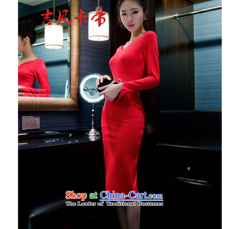 Gibez 88278#2015 Dili Korean card spring aristocratic OL Sau San graphics package and forming the thin long-sleeved gown skirt female red , L, Gil Bekaa in Dili (JIBEIKADI) , , , shopping on the Internet