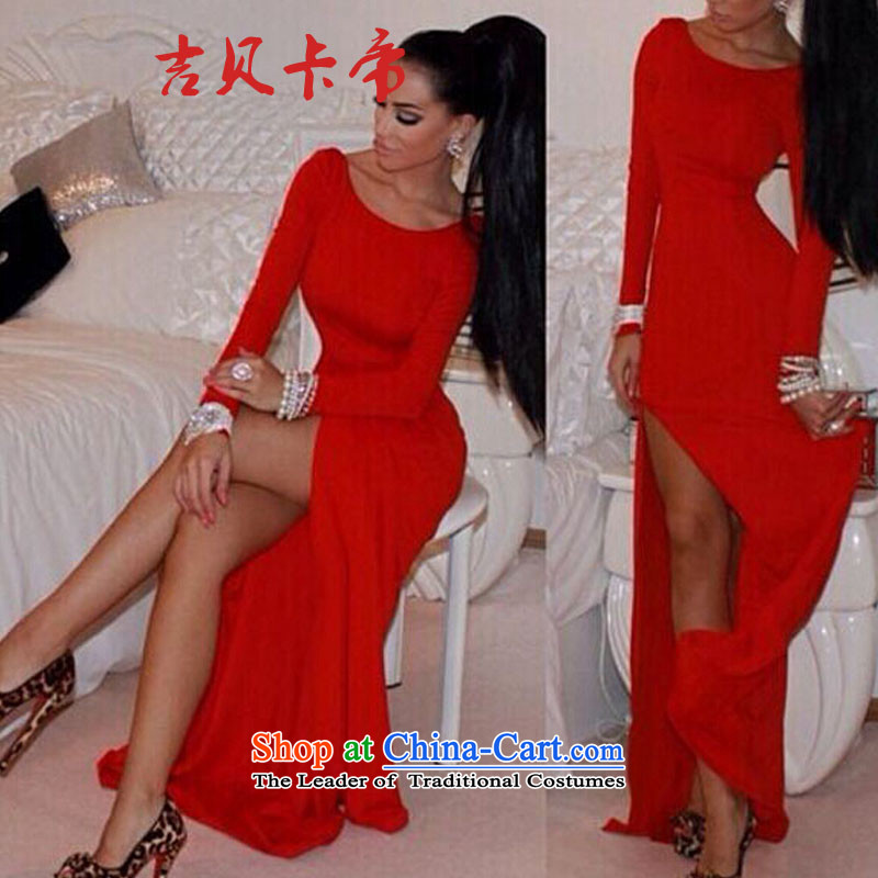 Gibez 9855# stylish Western Timor card sense of the forklift truck is not long-sleeved rules long skirt chipei M red card in Dili (JIBEIKADI) , , , shopping on the Internet