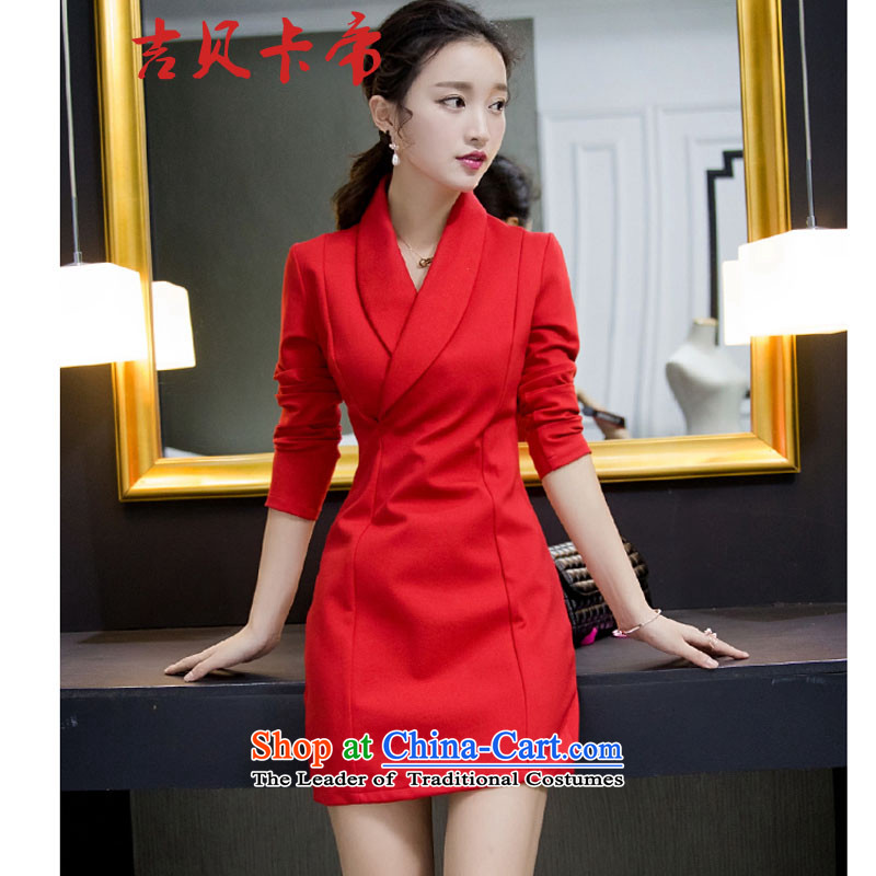 Gibez card in Dili of autumn and winter 1112# aristocratic ladies dress skirt thick long-sleeved temperament package and forming the dresses RED M GIBEZ Card (JIBEIKADI) , , , shopping on the Internet