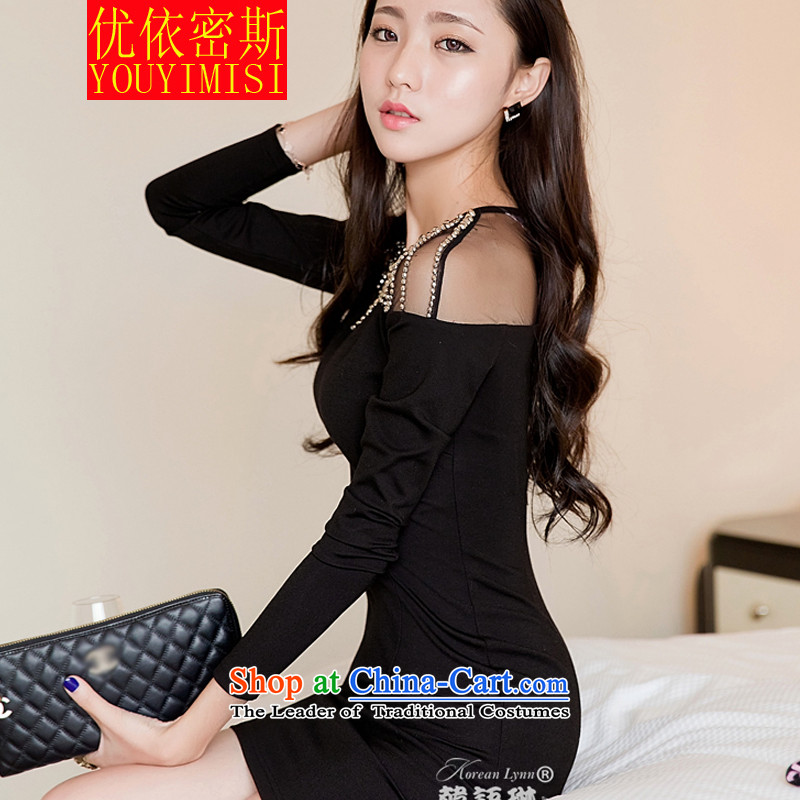 In accordance with the key, 2015 optimized nightclubs load new Korean female sexy aristocratic nails and long-sleeved knitted Pearl Package dresses dress black M according to optimize key (YOUYIMISI) , , , shopping on the Internet
