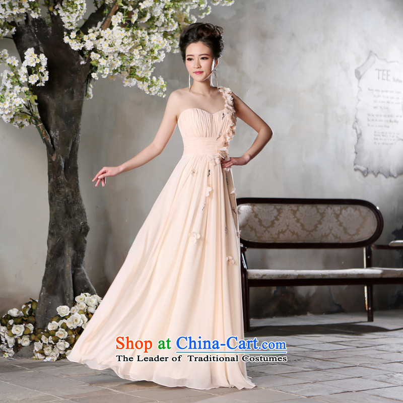 Jie Mia  autumn 2015 new single shoulder length of a Female dress banquet bridesmaid long skirt evening dress light pink M Cheng Kejie mia , , , shopping on the Internet