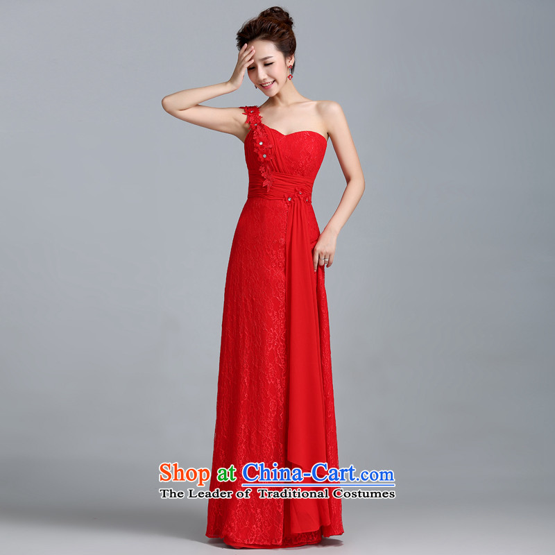 Jie mija bows Service Bridal Fashion 2014 new Korean Red single shoulder length of marriage under the auspices of evening dresses women Sau San Red L