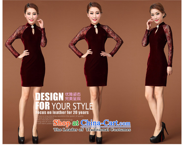 In accordance with the key, 2015 optimized for autumn and winter by the new Europe and aristocratic wind OL retro qipao lace spell receive waist dresses dark red S picture, prices, brand platters! The elections are supplied in the national character of distribution, so action, buy now enjoy more preferential! As soon as possible.