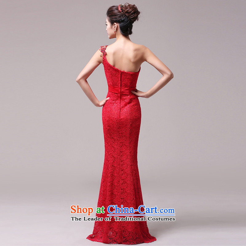 Jie Mija 2015 new wedding dresses red single shoulder lace long crowsfoot bows services marriages evening dresses red S, Cheng Kejie mia , , , shopping on the Internet