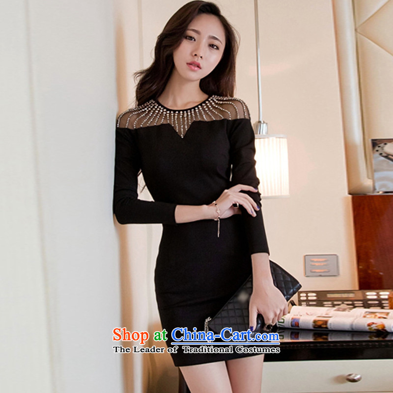 Better Dina spring 2015 the new Western-style clothes nightclubs and sexy aristocratic nails and long-sleeved knitted Pearl Package dresses dress 379 Black M better Dina shopping on the Internet has been pressed.