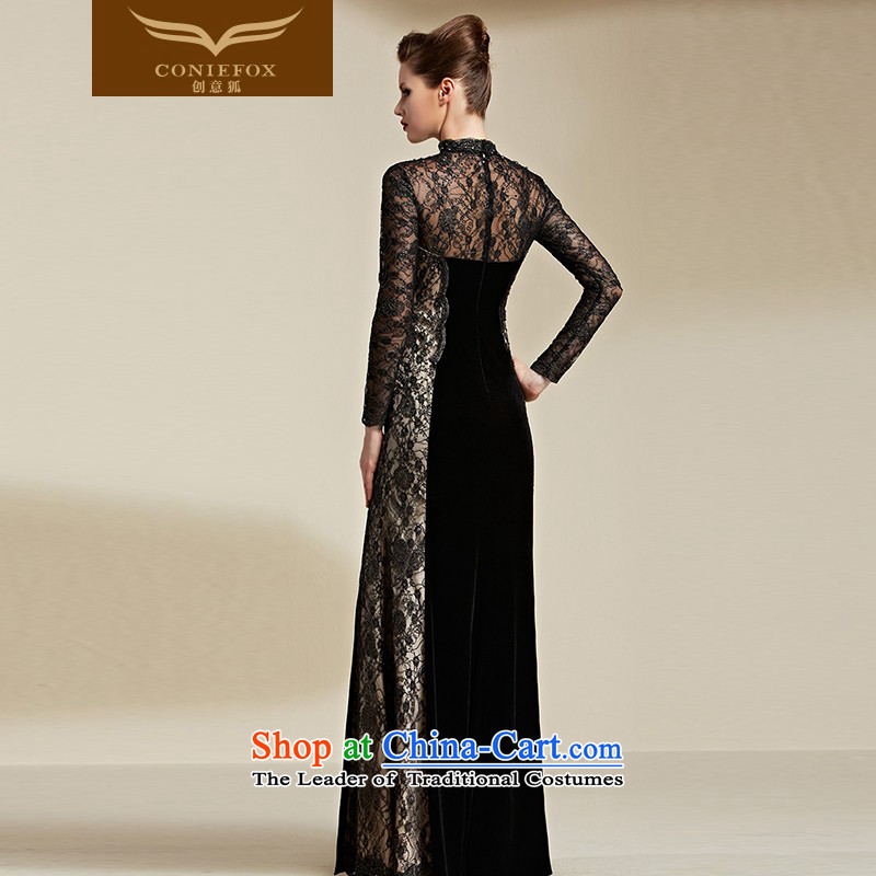 Creative Fox evening dresses 2015 new lace long-sleeved black dress banquet evening dress skirt elegant service package shoulder dresses bows long black M creative Fox of the 82066 (coniefox) , , , shopping on the Internet